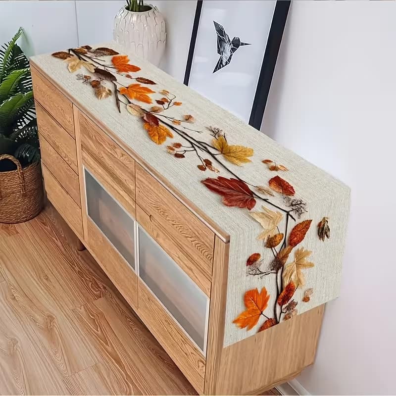 Cross-border autumn linen table runner flowers butterflies home dining room living room dining table kitchen outdoor holiday decoration tablecloth