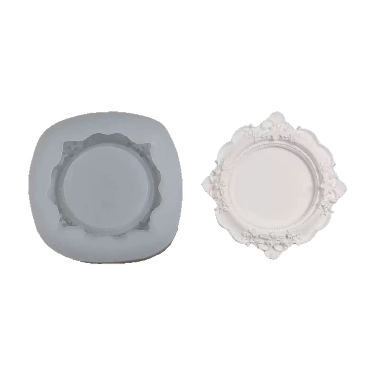 Cross-border Embossed Frame Aromatherapy Gypsum Decoration Silicone Mold Epoxy Resin Tray Candle Holder DIY Decorative Ornament Mold