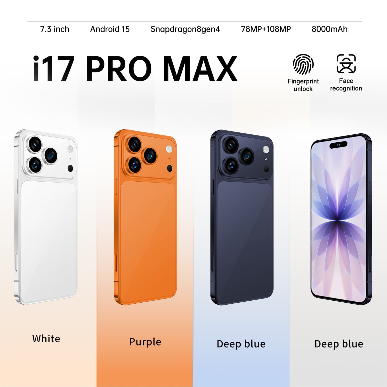 Cross-border Hot-Selling i17 ProMax Android 16+1T Smartphone 7.3-Inch Large Screen Phone Source Factory