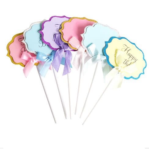 Birthday cake decoration insert with bow tie, writable greeting card, birthday party insert flag