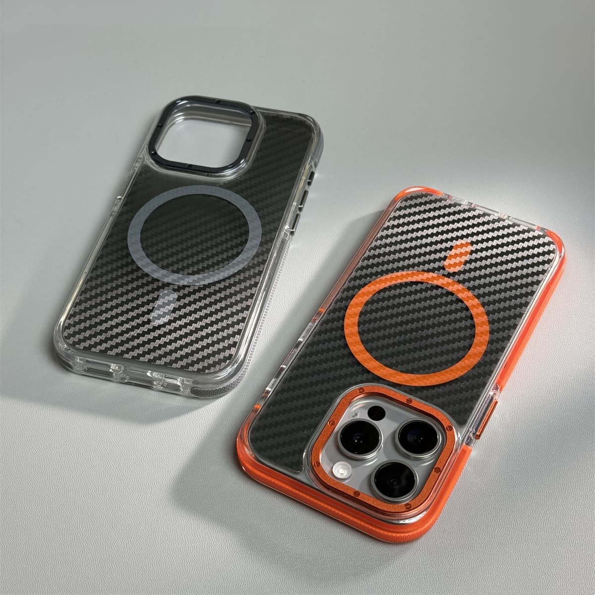 Compatible with iPhone 17 Pro Max Case Carbon Fiber Texture PC Magnetic Apple 14 Airbag Shockproof Protective Cover 15