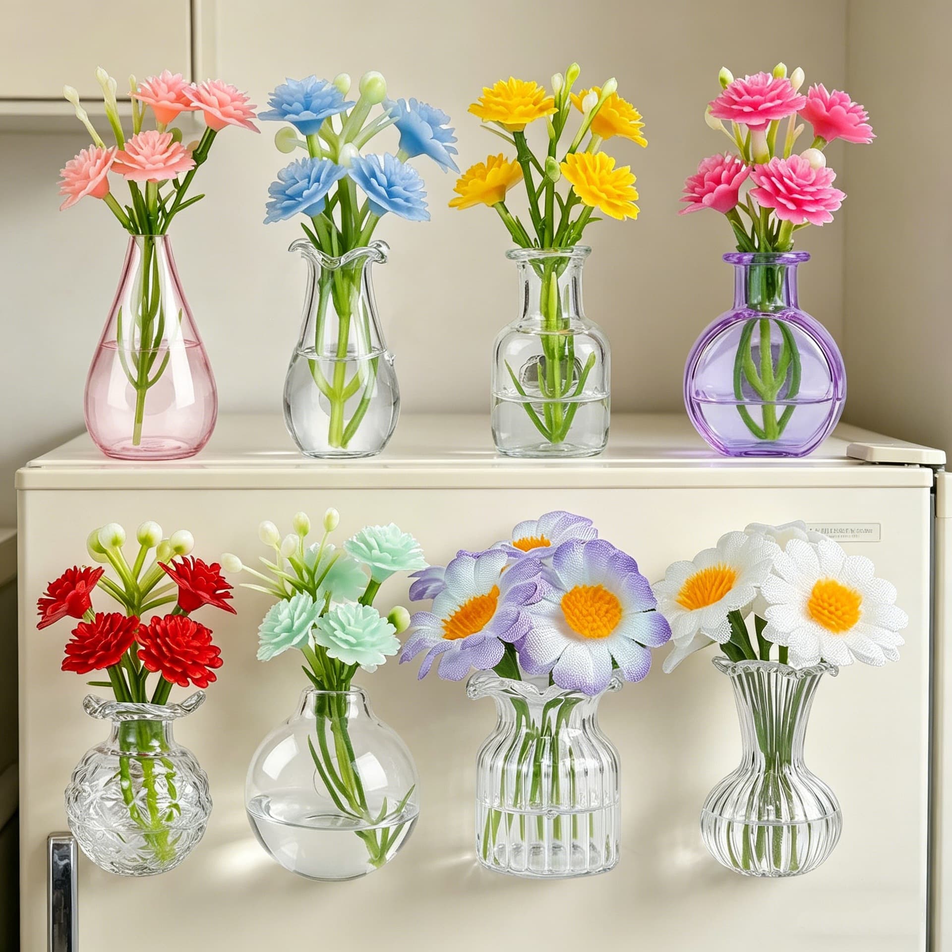New Cross-Border Mini Glass Vase Fridge Magnet Cute Small Flower Fridge Magnet Creative Decoration