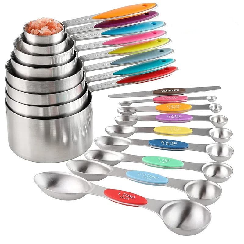 Stainless Steel Measuring Spoon and Cup Set, 17-Piece Set with Graduated Measuring Cup, Measuring Ruler, Baking Tool, Multi-Purpose Spoon