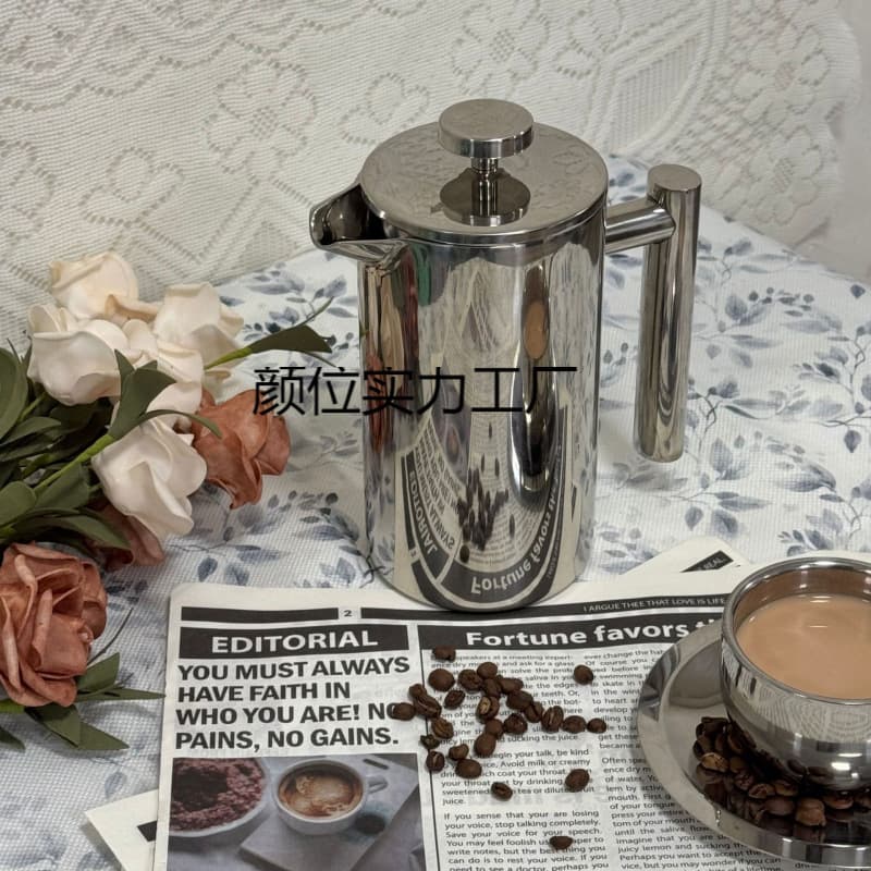304 Stainless Steel French Press Coffee Maker, Double-Layer Stainless Steel Multi-Functional Coffee Maker for Restaurants and Cafes