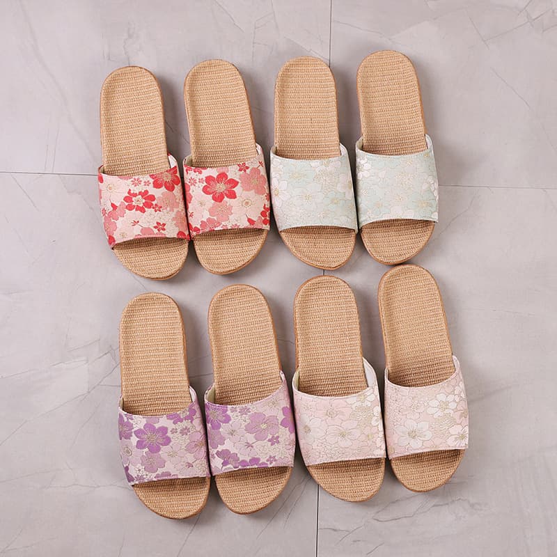 Export Order Fabric Satin Linen Slippers for Women Home Indoor Wood Floor Soft Sole Sweat-Absorbing Home and Outdoor Sandals
