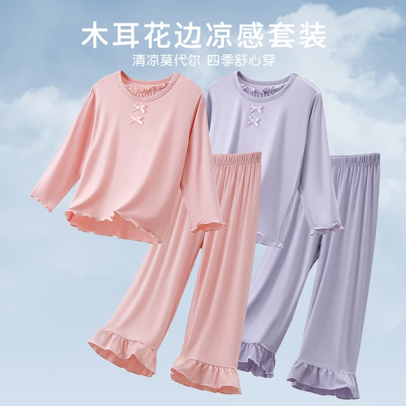 Airy Sleepwear for Girls Modal Summer Pajamas Thin Homewear Spring Autumn Long Sleeve Pajamas for Little Girls