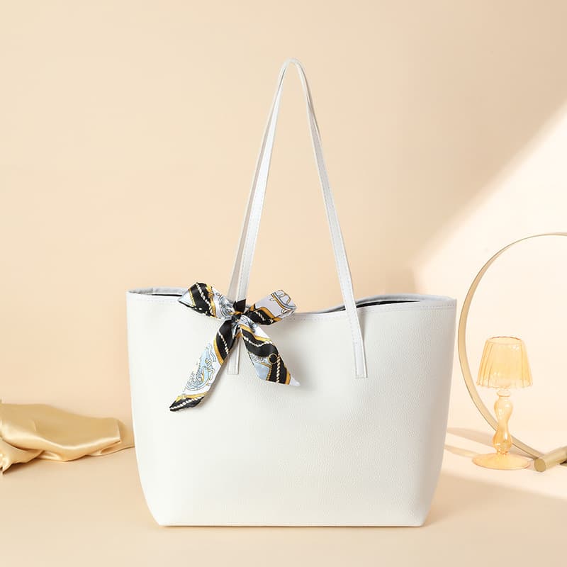 Minimalist Large Capacity Tote Bag for Export 2026 New Litchi Grain Scarf Decor Shoulder Bag Portable Bow