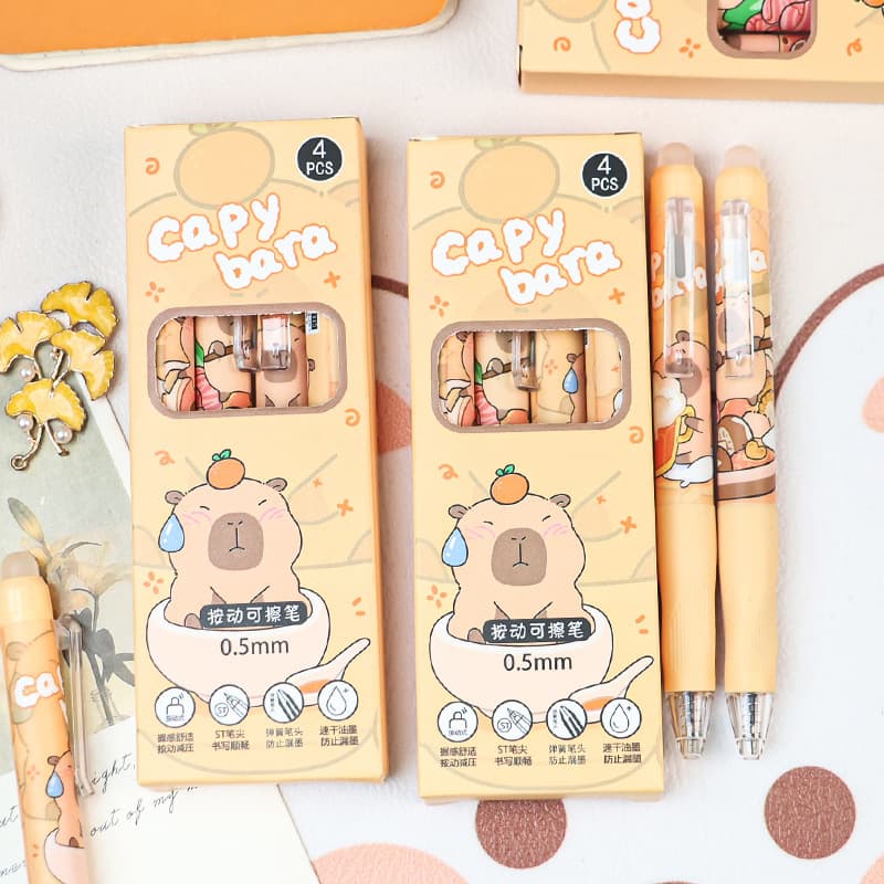 Cute Kapibara erasable pen ST refill easy-to-erasure black push pen student stationery erasable gel pen