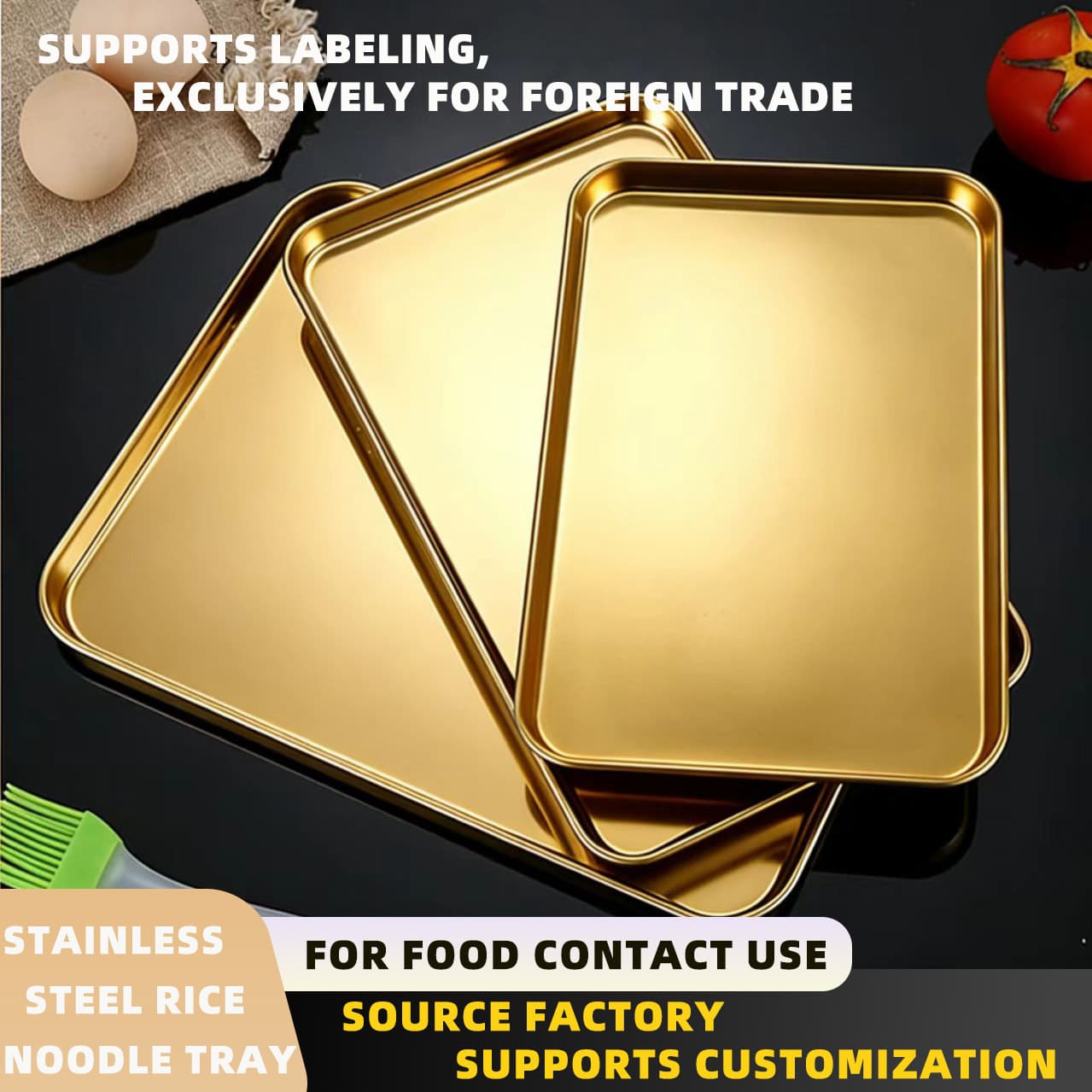 Cross-border Stainless Steel Gold Tray Steamer Pan Square Pan BBQ Pan Multi-functional Snack Pan Hot Pot Pan Dumpling Pan