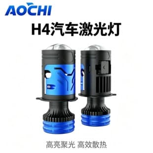 H4 Laser LED Car Headlight Lens, Bi-Lens Projector with Demon Eye, Flat Cutoff, Solenoid Retrofit