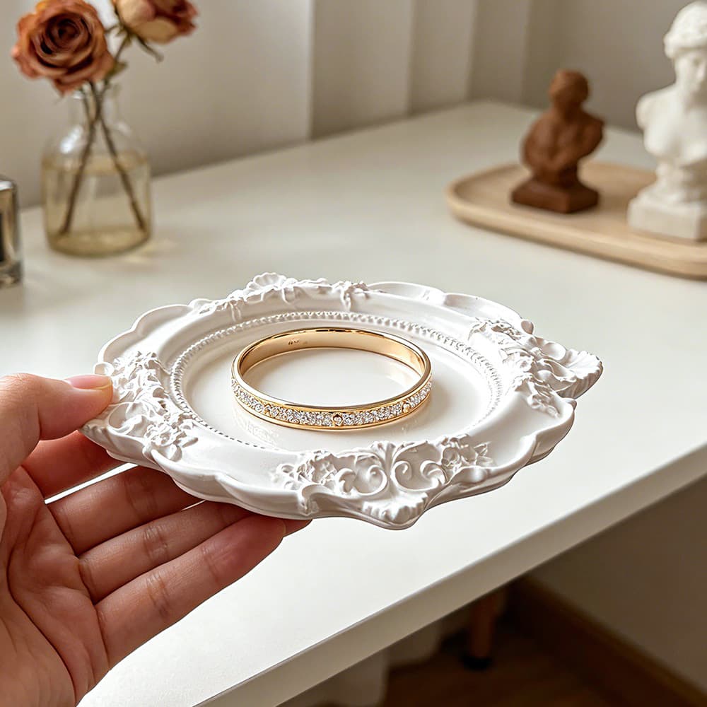 European Style Carved Relief Tray Silicone Mold DIY Jewelry Storage Tray Round Lace Tray Mold Wholesale