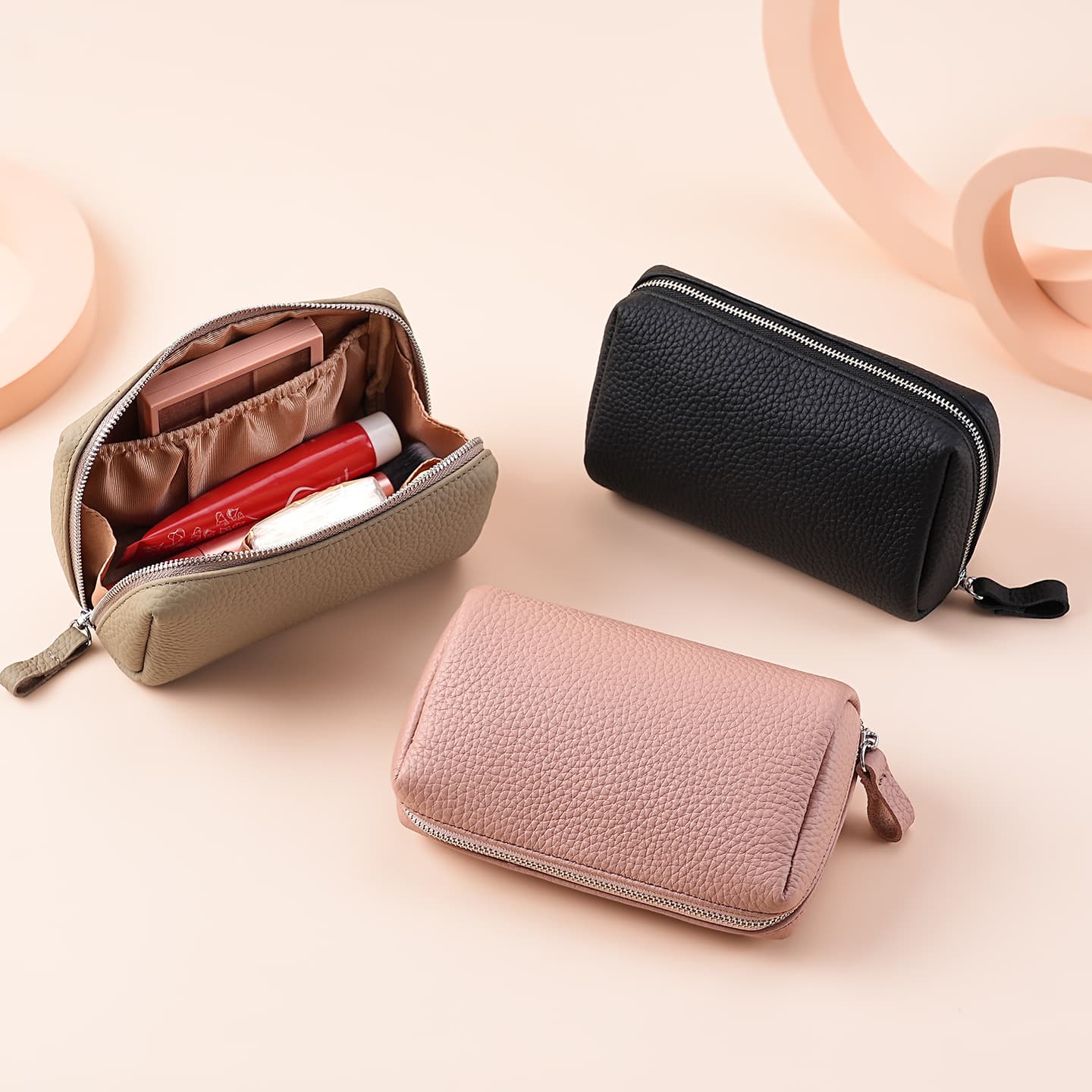 Genuine leather cosmetic bag for women, portable cosmetic storage bag, travel essential toiletry bag, partitioned storage cosmetic bag