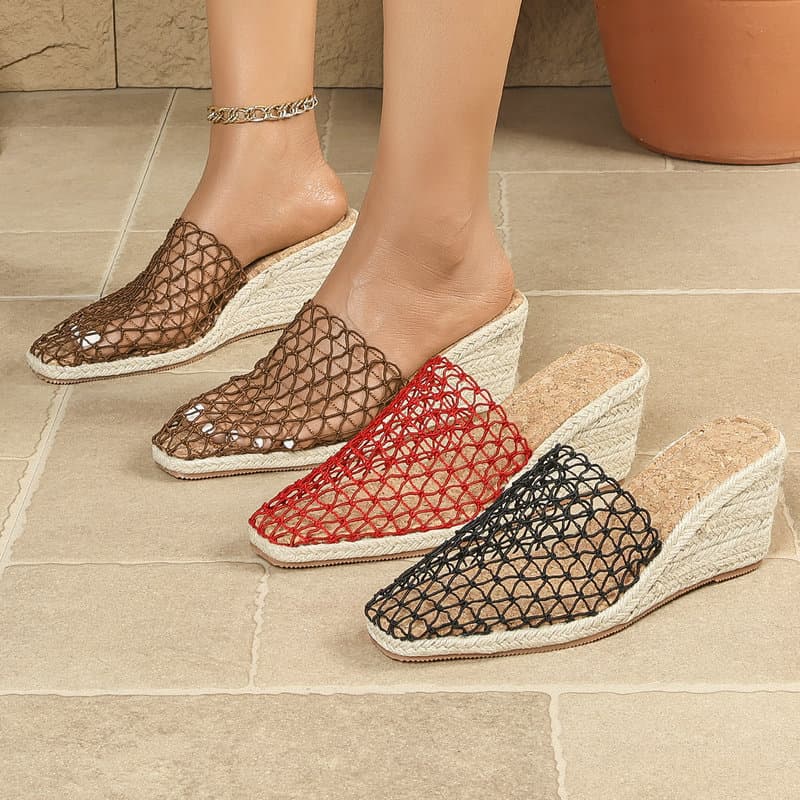 European and American Style Fishnet Woven Hollow-Out Women's Sandals, Cool and Breathable Wedge Sandals, Versatile Summer Women's Sandals
