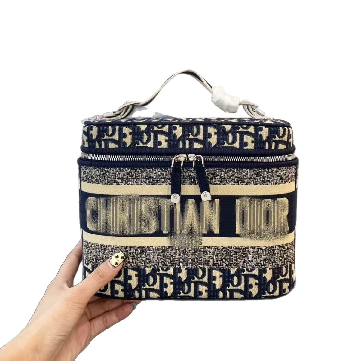 New D-brand Cross-border Large-capacity Cosmetic Bag 3D Canvas Embossed Embroidery Print Versatile Fashionable Handheld Box Bag