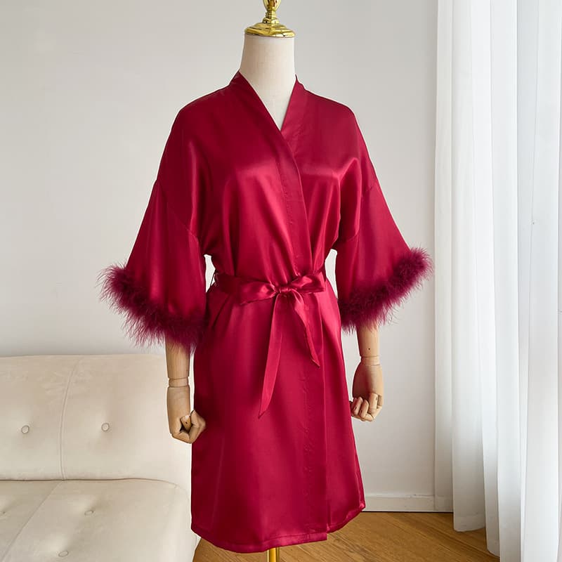 French Style Women's Sexy Long Sleeve Robe High-End Feel Silk-Like Sleepwear Spring Autumn Season Nightgown