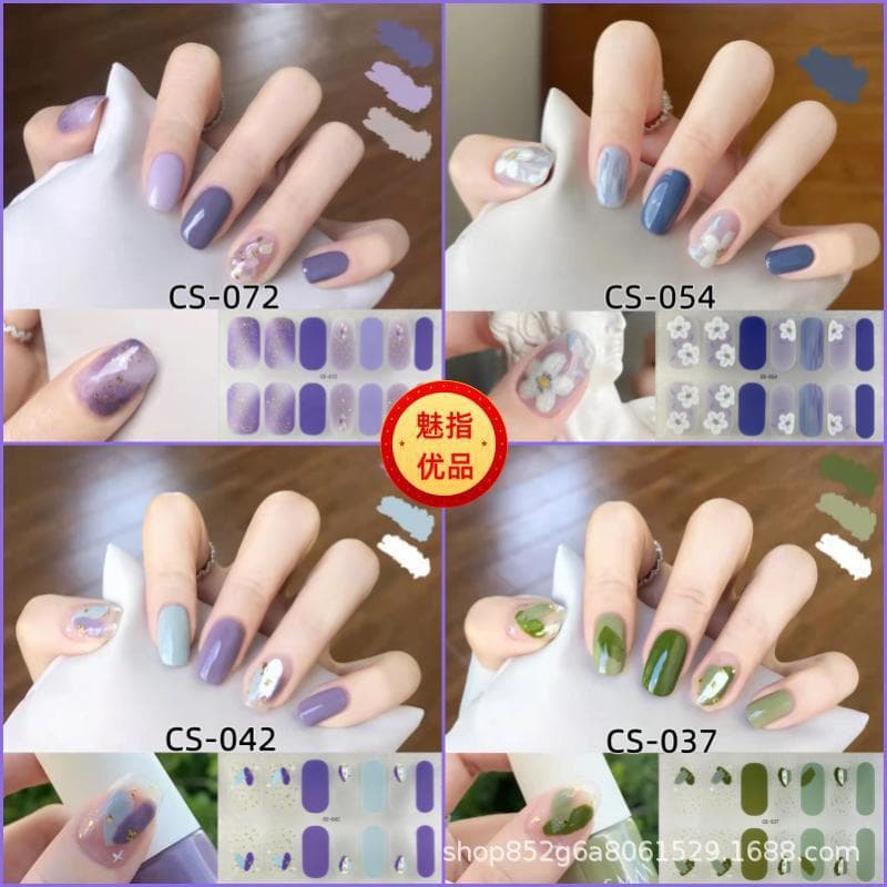 CS waterproof no-bake gel nail polish film full patch blooming contrast color spring and summer manicure film paper nail film paper patch