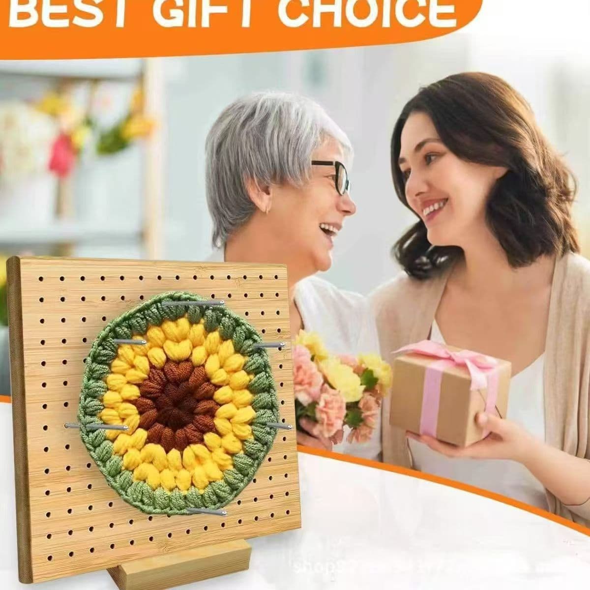 Bamboo Woven Pegboard Crochet Project Board Square Granny Square Knitting Yarn Holder Pegboard Blocking Board