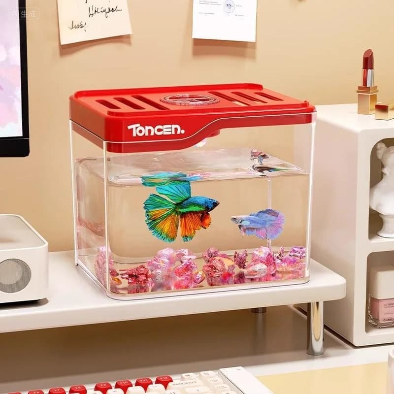 Aquarium Ecosystem Micro Landscape Betta Fish Tank Transparent Storage Box Desktop Goldfish Tank Mini Small Turtle Tank Viewing Tank