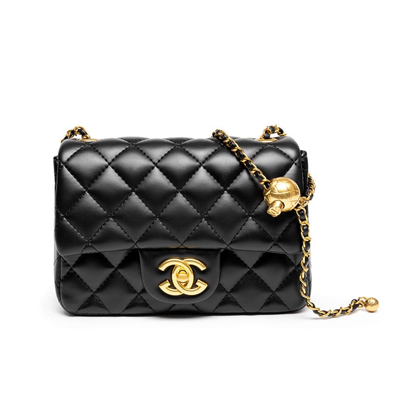 New Chanel-Style Gold Ball Bag 2025 Genuine Leather Square Quilted Chain Crossbody Bag Spring/Summer Versatile Live-Streaming Best Seller