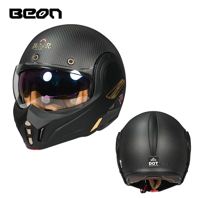 BEON motorcycle riding helmet full face back flip helmet motorcycle racing carbon fiber double lens all seasons men