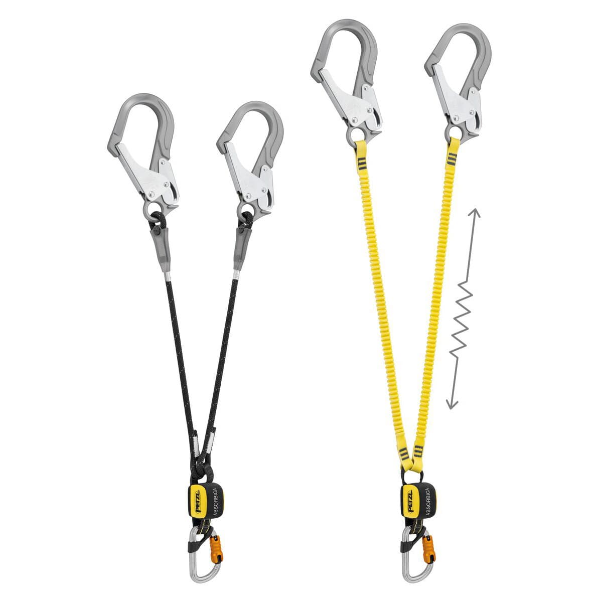PETZL dual lanyard with integrated energy absorber and MGO locking carabiner