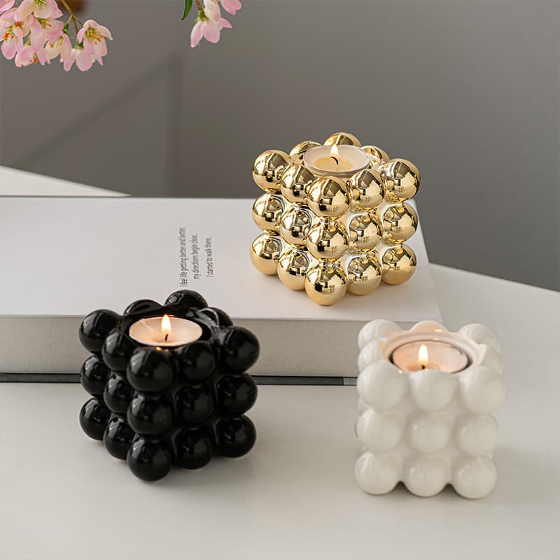 Ceramic Gold Rubik's Cube Aromatherapy Candle Holder Creative Internet Celebrity Home Decoration Black Geometric Cube Candle Lamp
