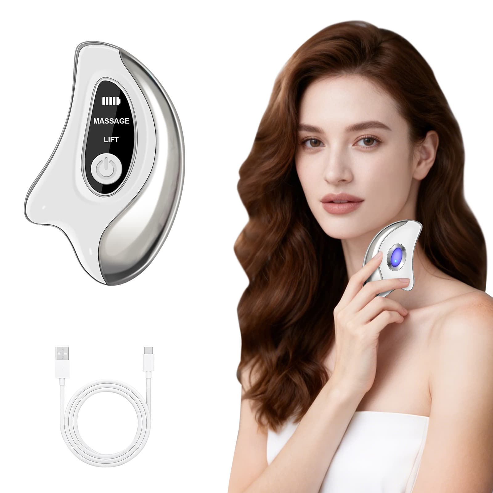 Facial Vibration Massage Wand, Face Scraping Tool, Neck Massager, Electric Beauty Device, Gua Sha Board