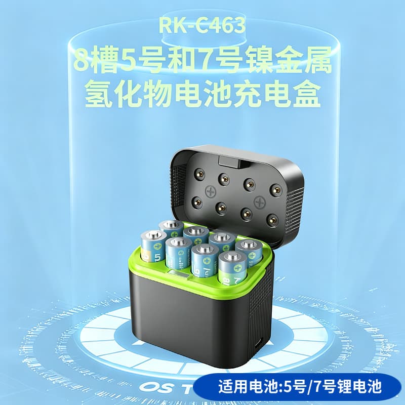 Smart Flip-Top Battery Charger with 8 Slots for AA/AAA 5th/7th Size, Type-C Port Lithium Battery Charger