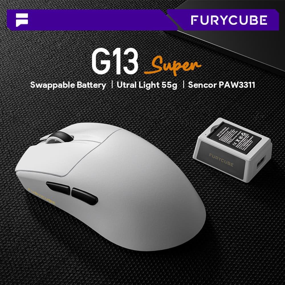 FURYCUBE G13S Wireless Tri-Mode Mouse with Hot-Swap Battery, No Screen, PAW3311 Sensor, Gaming E-Sports Mouse