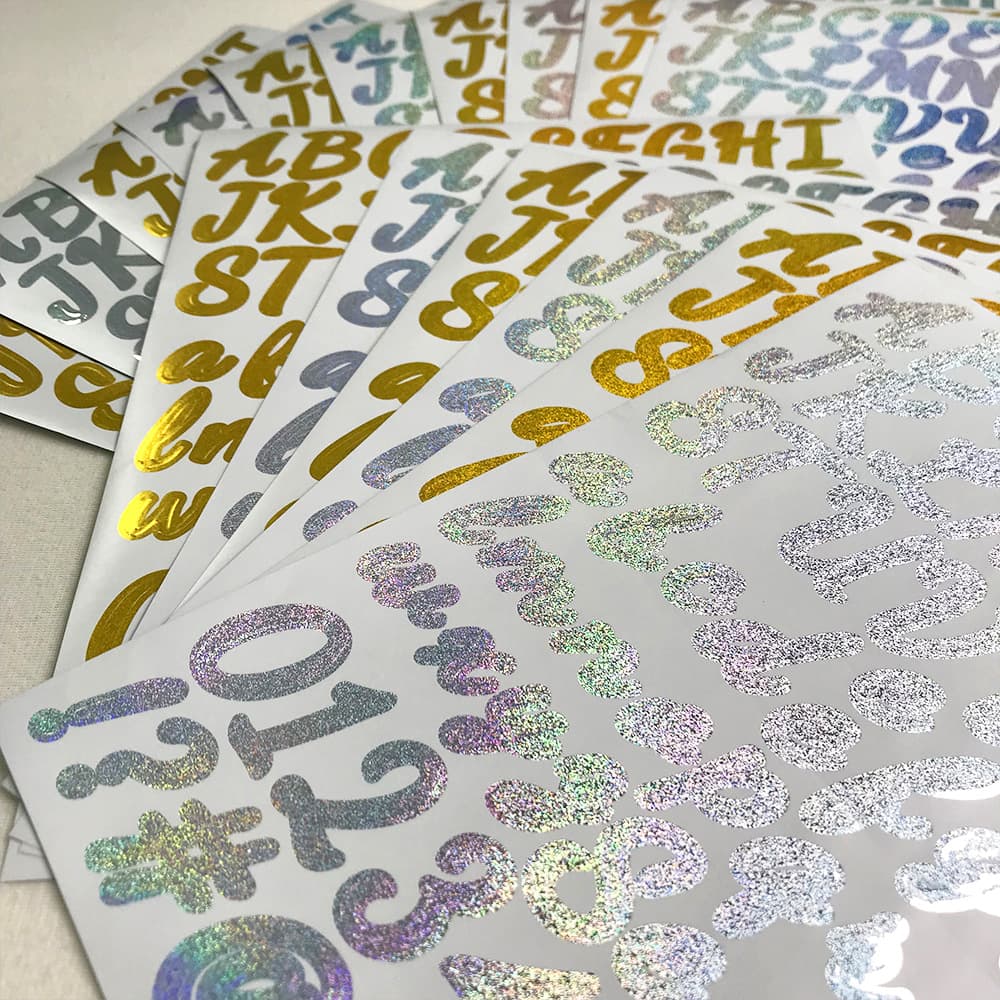 1 Inch Handwritten Font Laser Fine Sand Powder Stickers Festival Party Diy Gift Letter Number Stickers Office Supplies
