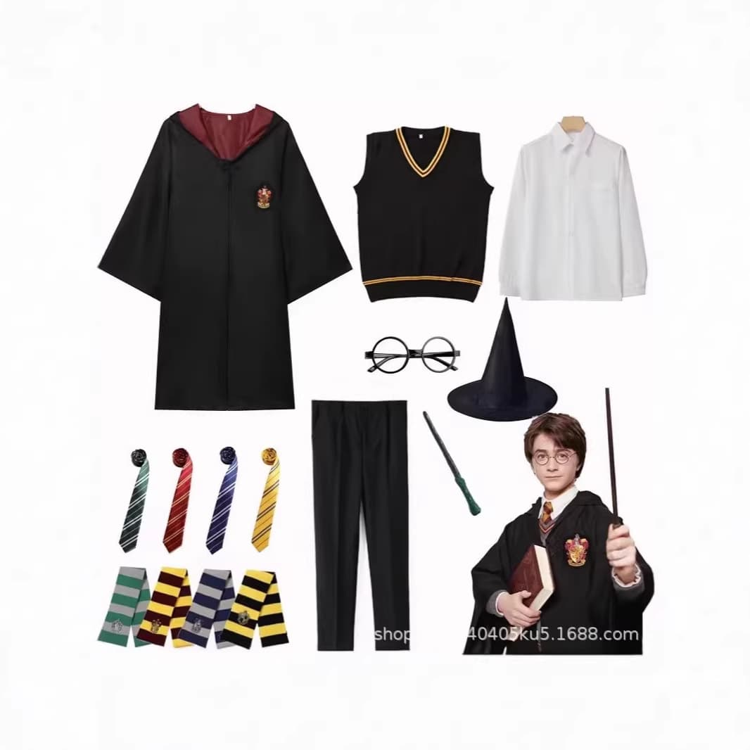Harry Potter Costume Magic Robe Scarf Set School Uniform College Halloween