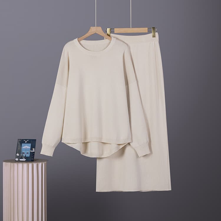 Lantern Sleeve Loose Cozy Knit Pullover Sweater for Women, Autumn Winter Casual Korean Style Round Neck Top