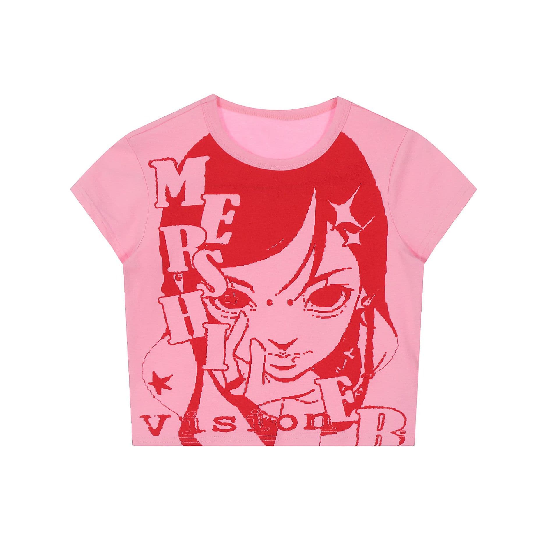 Retro American Comic Girl Round Neck Short Sleeve T-Shirt Women Sexy Slimming Crop Top Korean Style Cotton Top