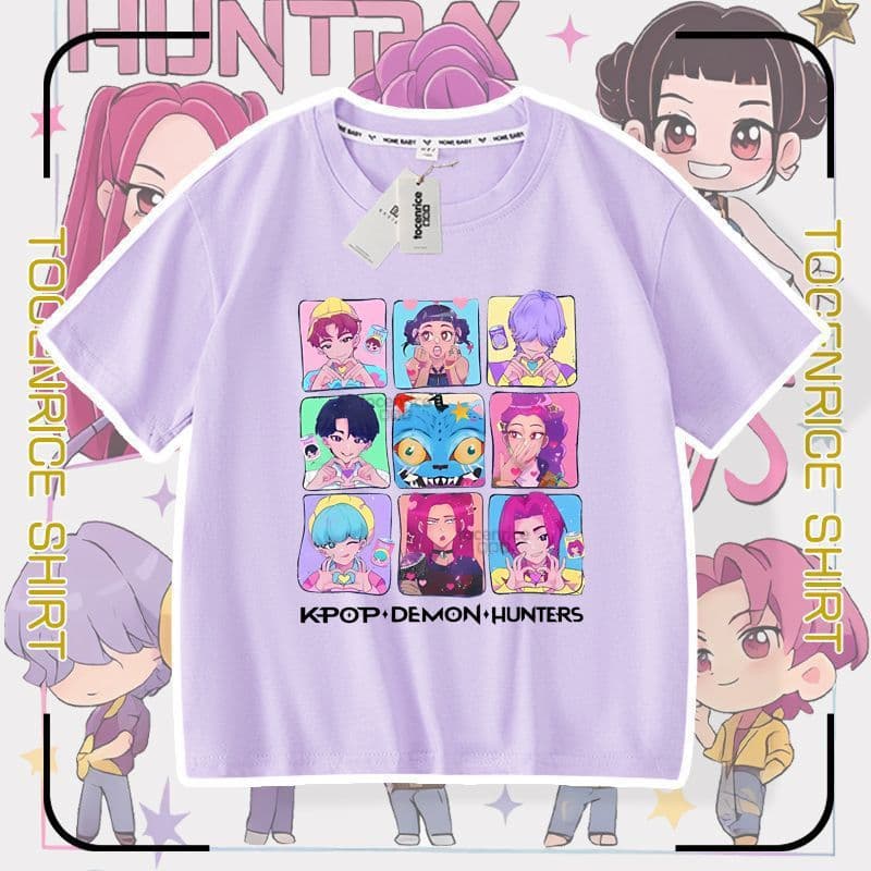 KPop Demon Hunters Saja Boys Short Sleeve T-Shirt Casual Loose Kids Top