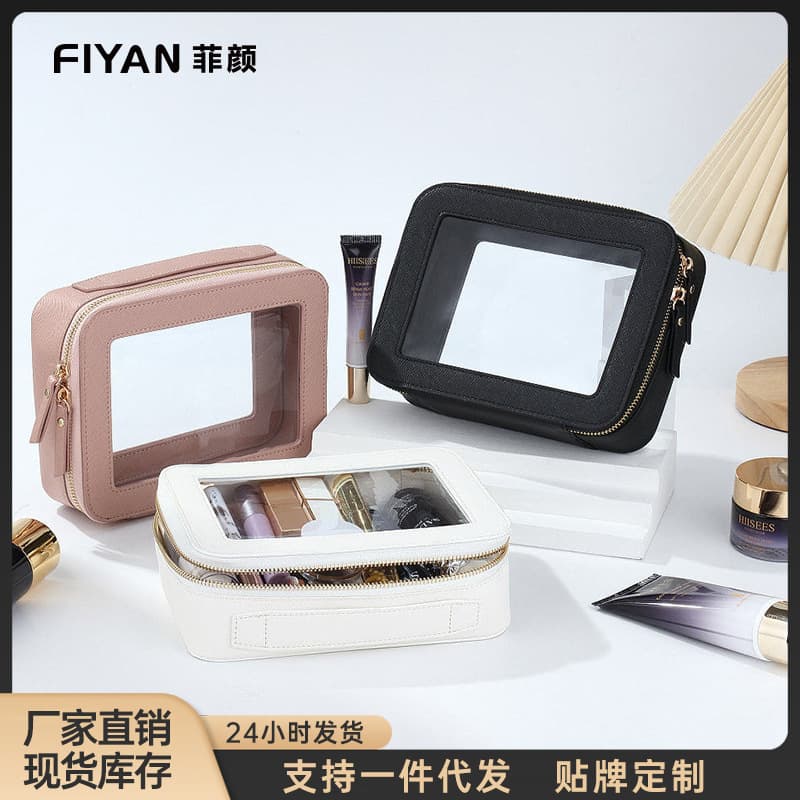 Hot-Selling PVC Square Cosmetic Bag, Large Capacity Travel Toiletry Bag, Portable Jewelry Makeup Brush Storage Organizer