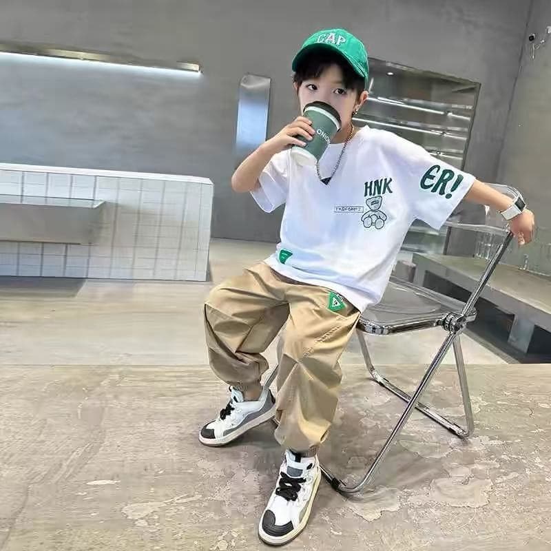 Boys Summer Sports Short Sleeve Set Children Summer Wear Stylish New Middle Big Boys Summer Fashion Two-Piece Set