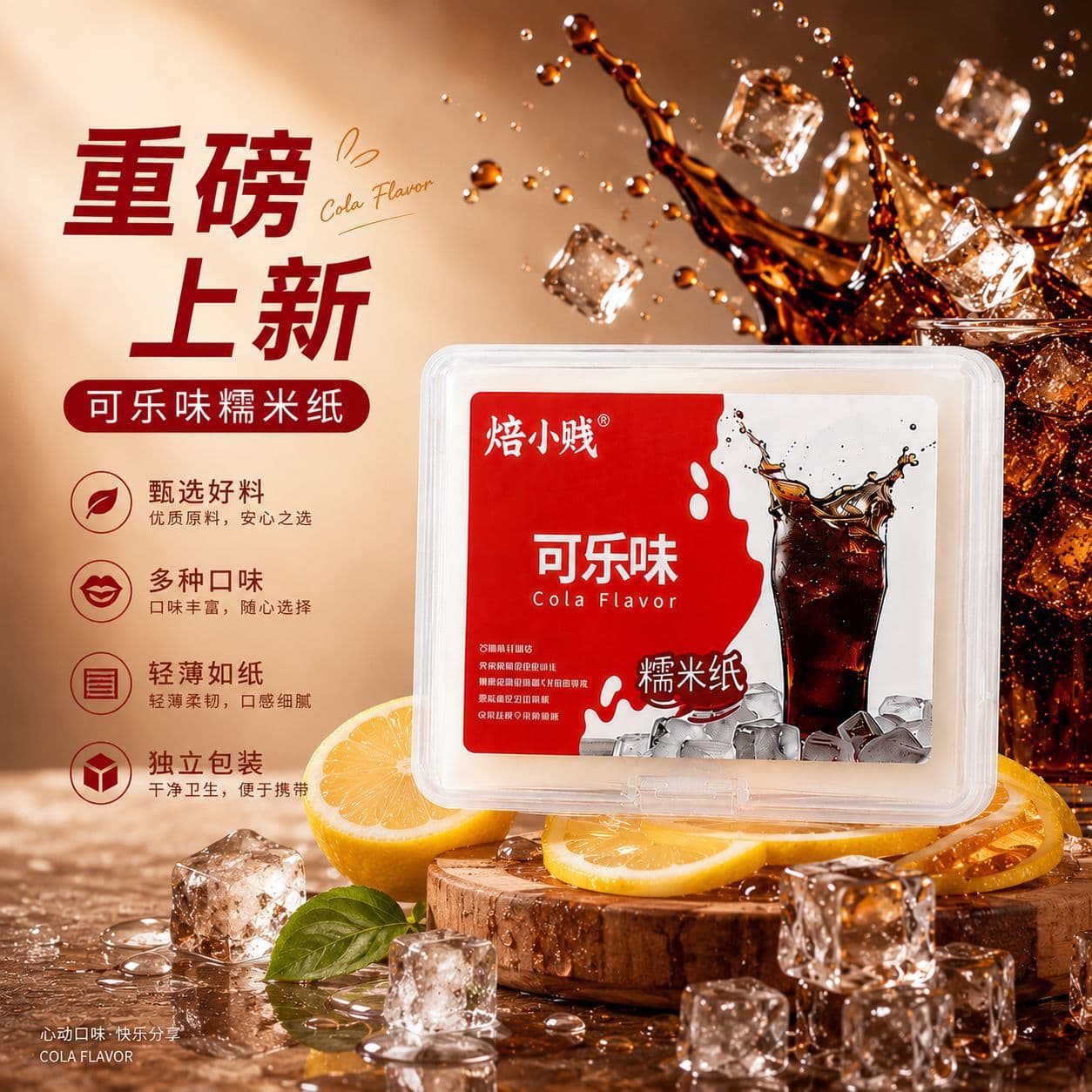 New Cola-Flavored Edible Rice Paper Fruit Snack, Multiple Flavors, Strawberry, Sugar Paper, Healthy