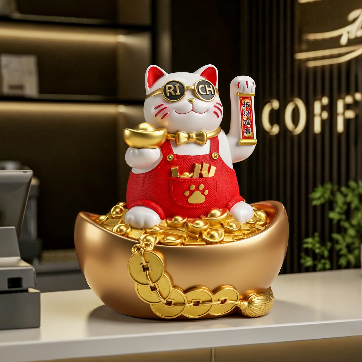 Lucky Cat Figurine Automatic Waving Hand Fortune Cat Cash Register Decoration New Store Opening Gift