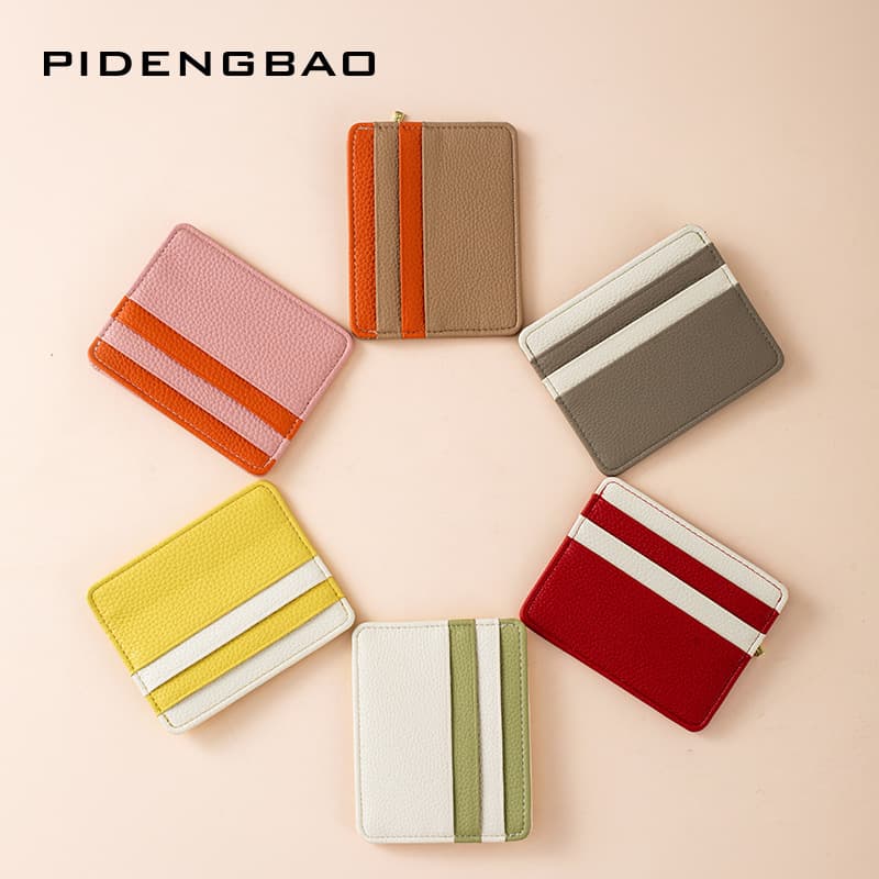 New Cross-Border Ultra-Thin Contrast Color Compact PU Leather Card Bag for Bank Card, Bus Card, ID Protection Card Bag
