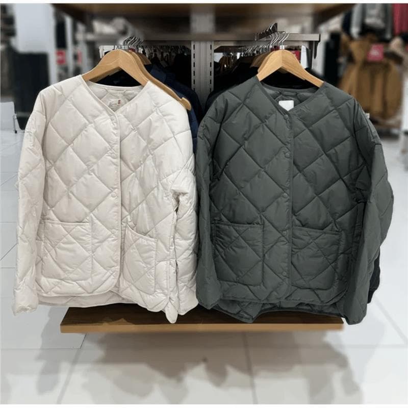 Japanese Style 2024 Fall/Winter Women's Diamond Quilted Air Cotton Casual Round Neck Jacket Coat 469864