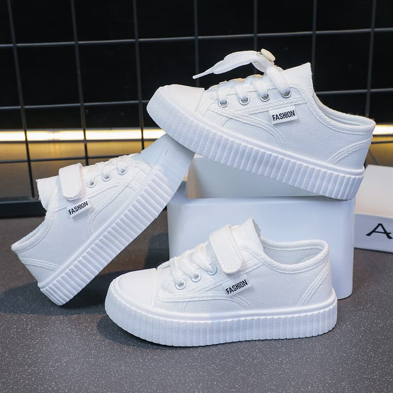 Children's Canvas Shoes Breathable Sports Casual Sneakers Low Top Rubber Outsole Pure Color Magic Tape Closure Summer Shoes