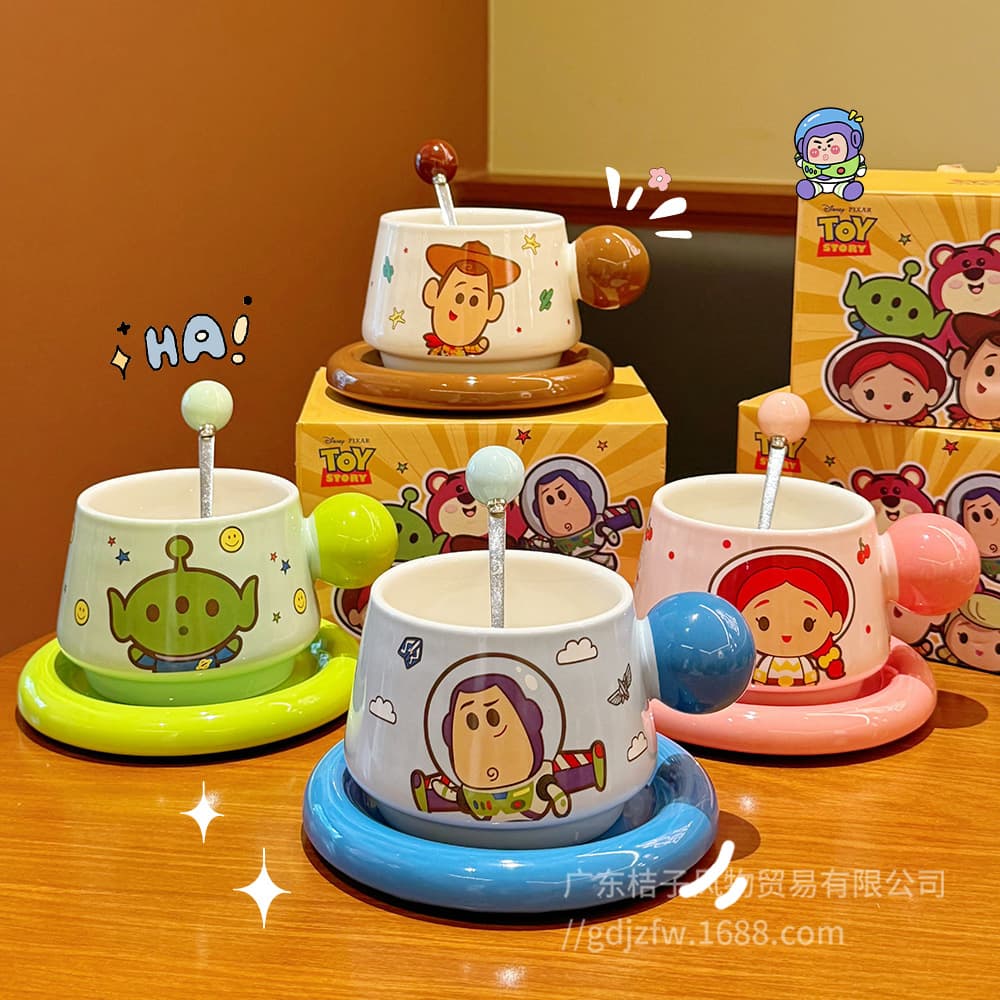 Genuine Toy Story Collaboration Coffee Cup and Saucer Ceramic Home Couple Cute Cartoon Breakfast Cup Milk Cup