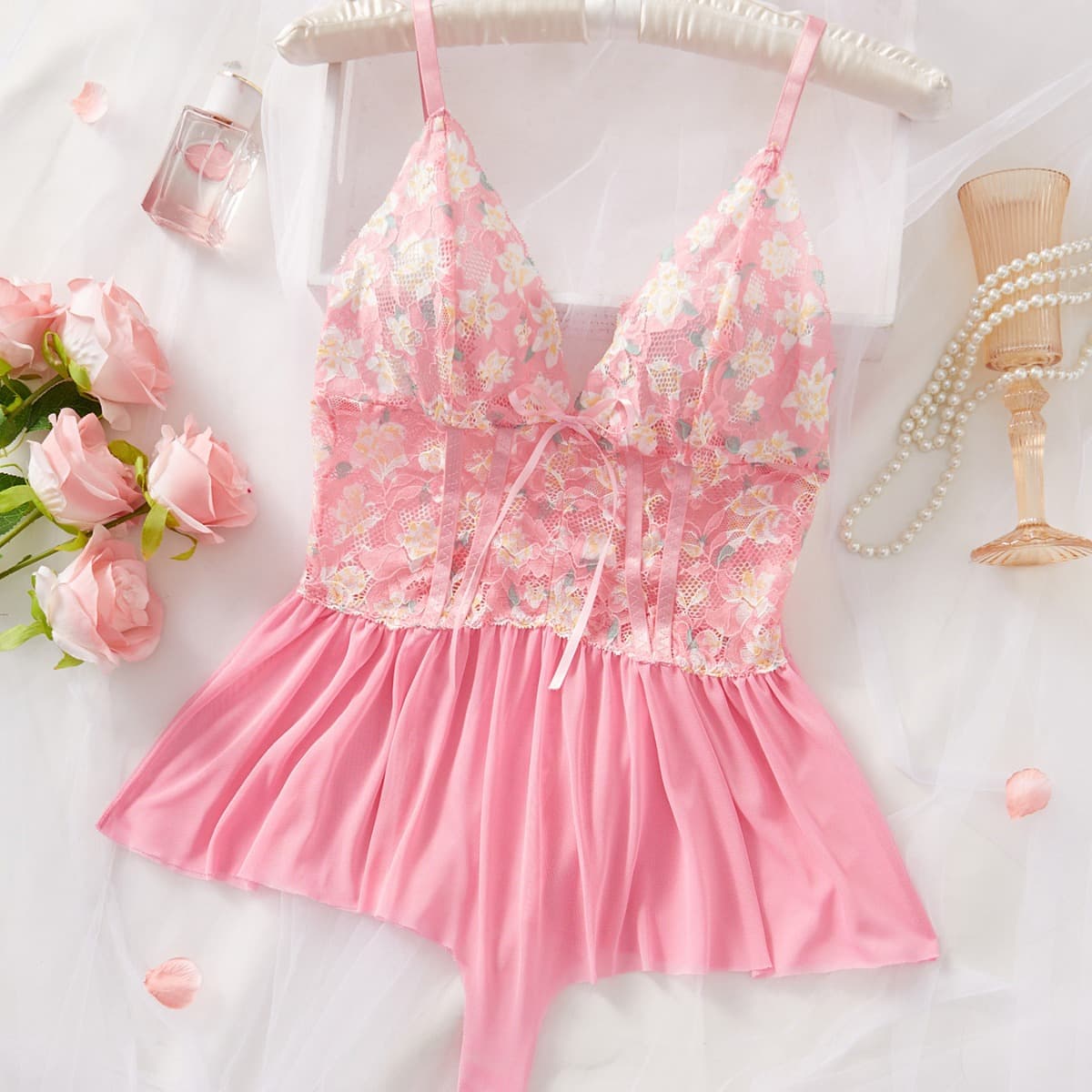 European and American Sexy Lingerie Floral Print Slip Dress, Pure Desire, Hot and Tempting