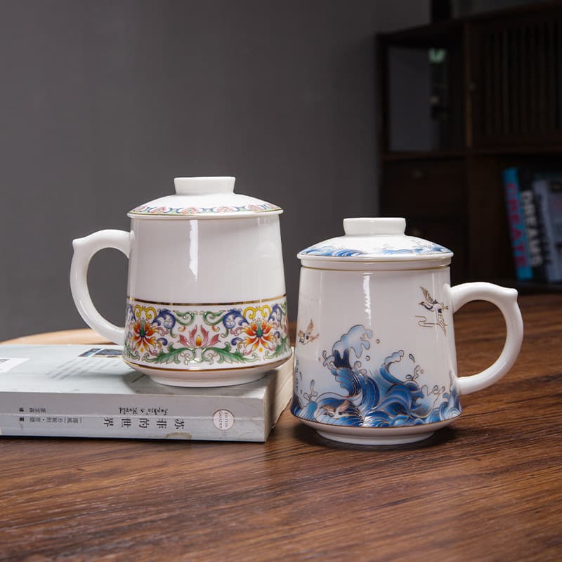 Three-piece set of ceramic mugs with filter, national trendy office tea separation cup, business festival gift cup