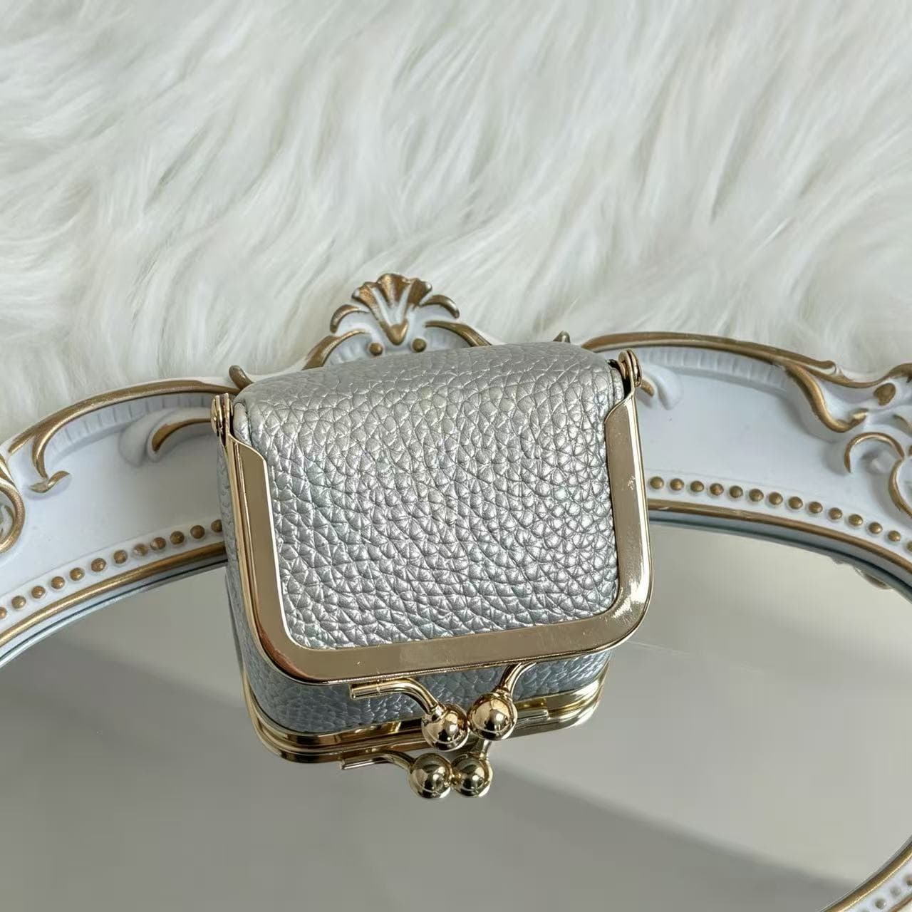 Mini Frame Purse PU Pebbled Leather Women's Lock Clasp Jewelry Key Earphone Storage Bag Multi-functional Coin Purse