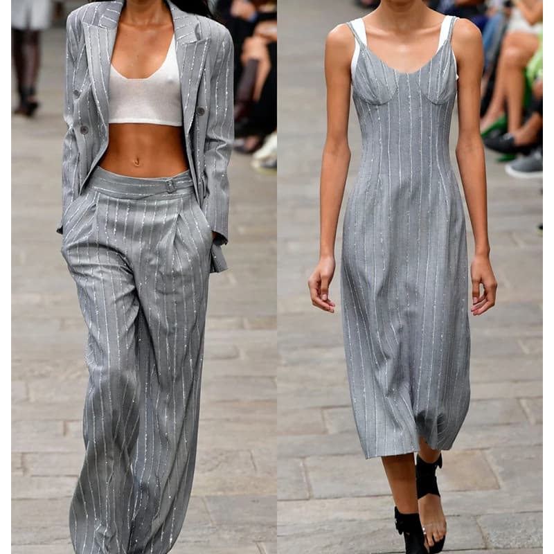 Two-piece striped small suit OEM customization, custom processing based on provided images and samples, label customization, pattern making and production, luxury customization