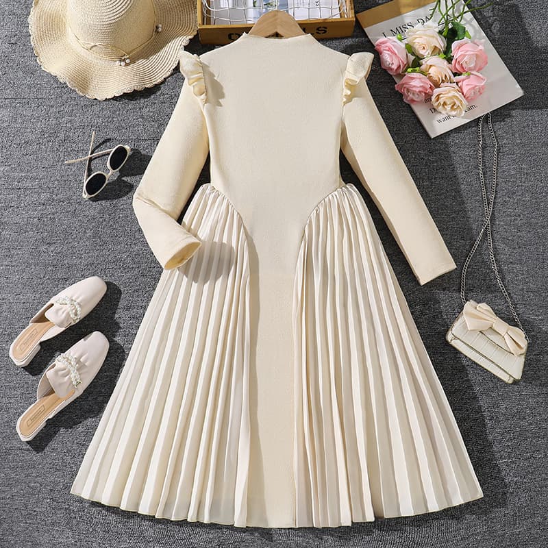 Girls' Big Kid Dress Export Cross-Border Children's Clothing Summer New Stand Collar Elegant Pleated Spliced Sleeveless Formal Long Dress