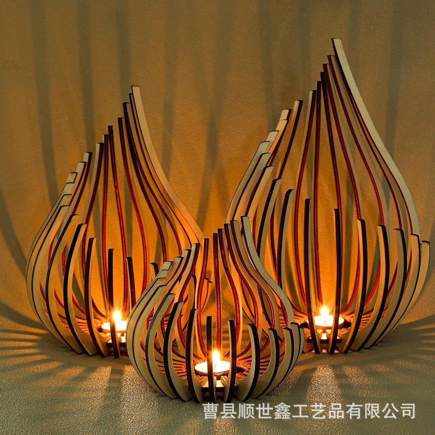 In Stock Cross-Border Wooden Candle Holder Tabletop Decoration Gift Lotus-Shaped Tea Light Christmas Wedding Candle Stand
