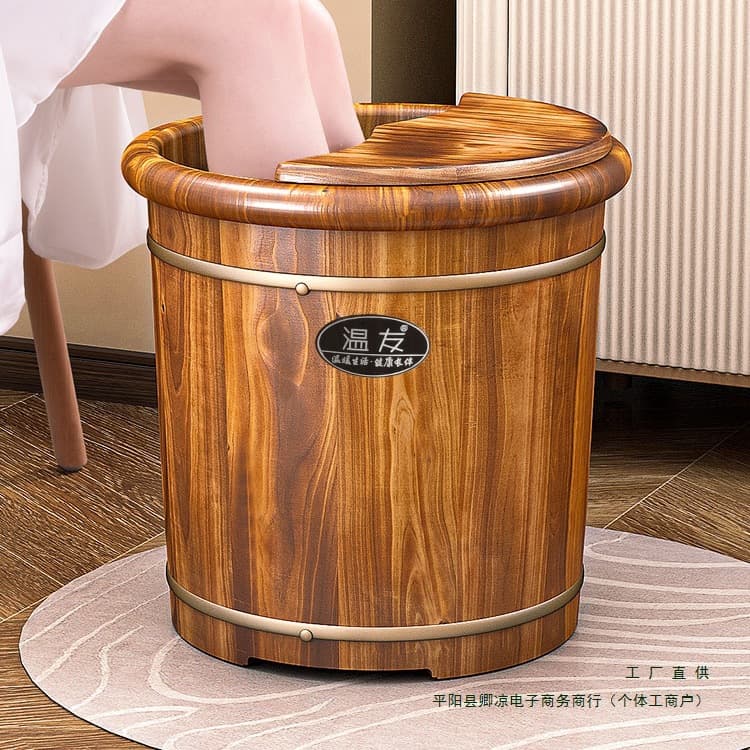Carbonized Wood Foot Soaking Tub for Lower Leg, Solid Wood Foot Basin with Heat Retention for Health and Home Use