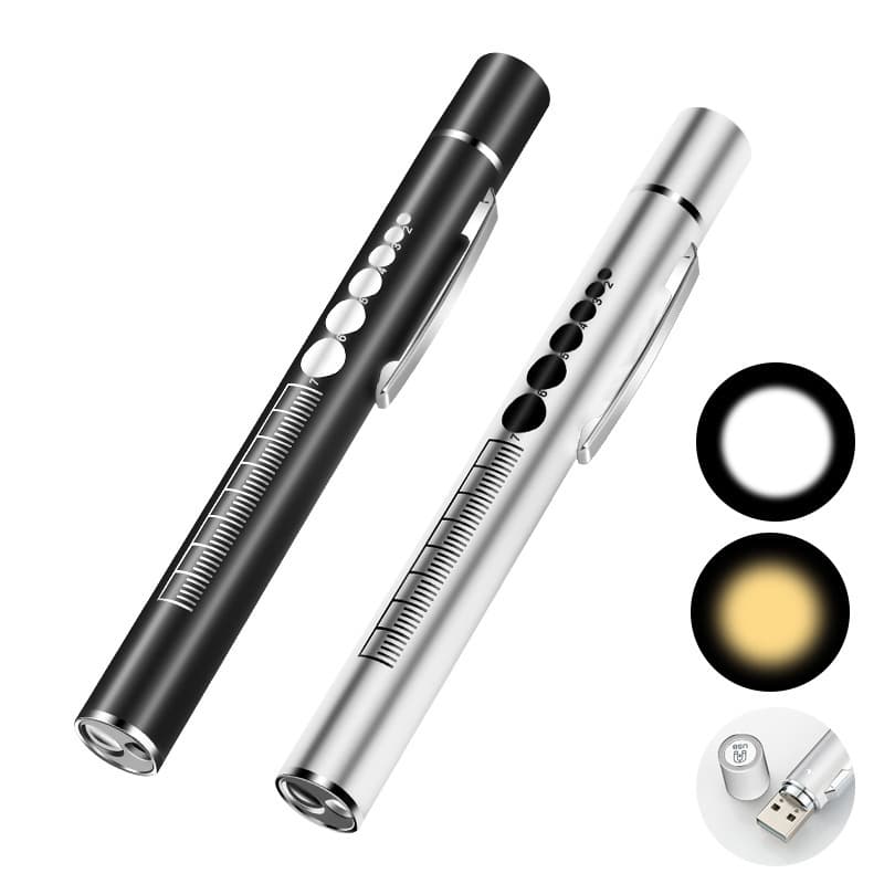 Nurse Pupil Pen Light, Doctor's Scale Eye Exam Otolaryngology Oral Light, Yellow and White Dual Beam Mini Flashlight